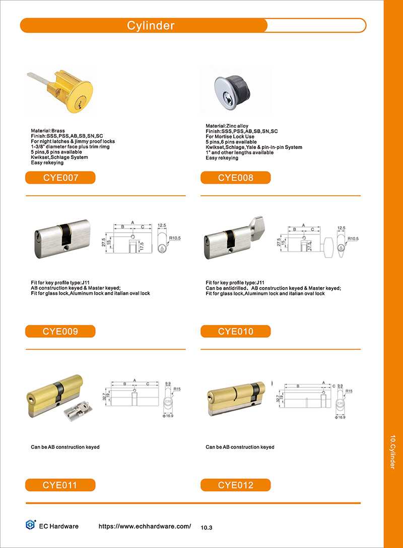 Copper Door Lock Cylinder with Master Cylinder And Master Key