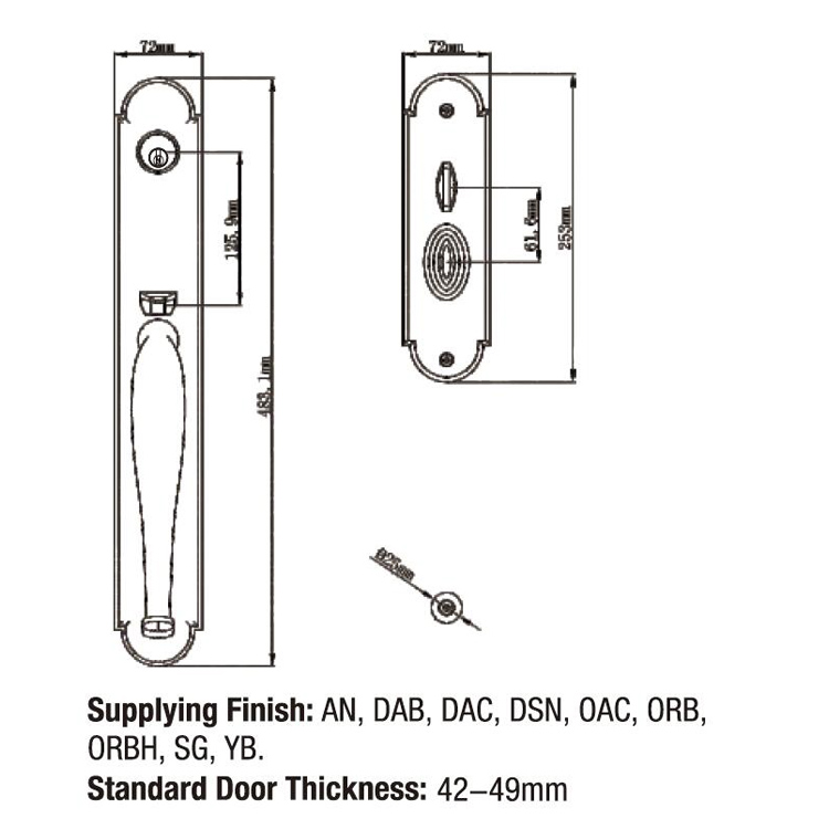 Black Solid Zinc Alloy Security Key Keyed Entry Door Lock And Lever Door Handle For Interior Door