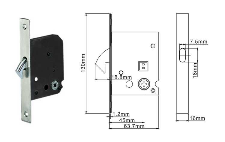Interior Elegant Shape Sliding - Door Lock with Key