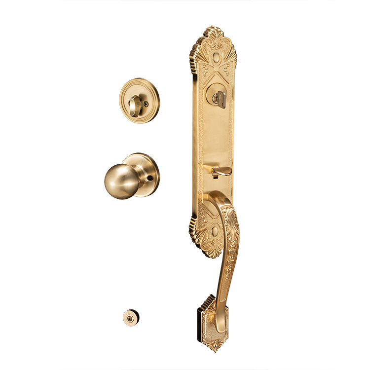 Yellow Bronze Lever Door Handle Euro Profile Mortise Lock Double Open Cylinder Door Handleset Lock Computer Key